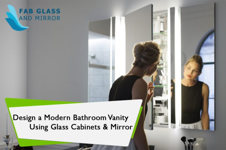 Modern Bathroom Vanity Using Glass Cabinets & Mirror